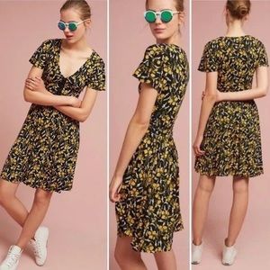 Anthro Maeve Black & Marigold Yellow Floral Swing Sundress Dress